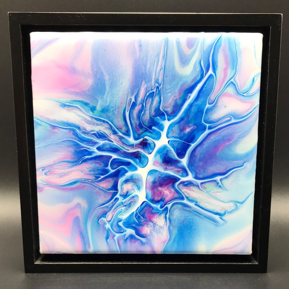 NWOT Float Framed Abstract Painting, Fluid Art